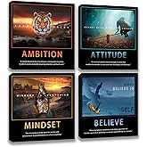 Motivational Wall Art Inspirational Canvas Poster Print Modern Inspiring Entrepreneur Quotes Animals Painting Picture Office Wall Decor Framed Artwork 4 Pieces Living Room Bedroom Workplace Decoration