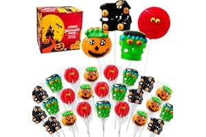 MXZGKCL Big Halloween Lollipop Suckers Candy 24 Pack, Pumpkin Candy Lollipops, Mummy, Green Monster and Old Castle Sucker Lollipops Individually Wrapped for Halloween Goody Bag Fillers - Trick or Treat