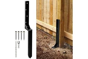 WIMART Fence Post Repair Kit, Heavy Duty Steel Fence Post Anchor Ground Spike for Repair Tilted, Broken Wood Fence Post (Black - Set 1)
