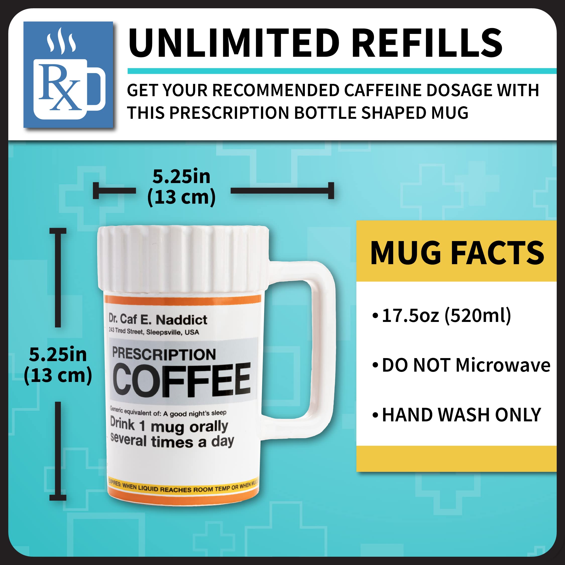 Paladone XL Prescription Unique Coffee Mug 17.5floz | Funny Coffee Mug Novelty Gag Gift for Coffee Lovers