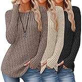 Oakgarden 3 Pack Womens Long Sleeve Sweatshirt Boat Neck Loose Fit Tunic Sweater Lightweight Curved Hem with Thumb Hole Top