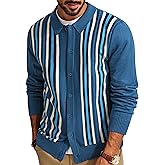 PJ PAUL JONES Mens Vintage Striped Knit Polo Shirt Long Sleeve Button Down Cardigan Sweater