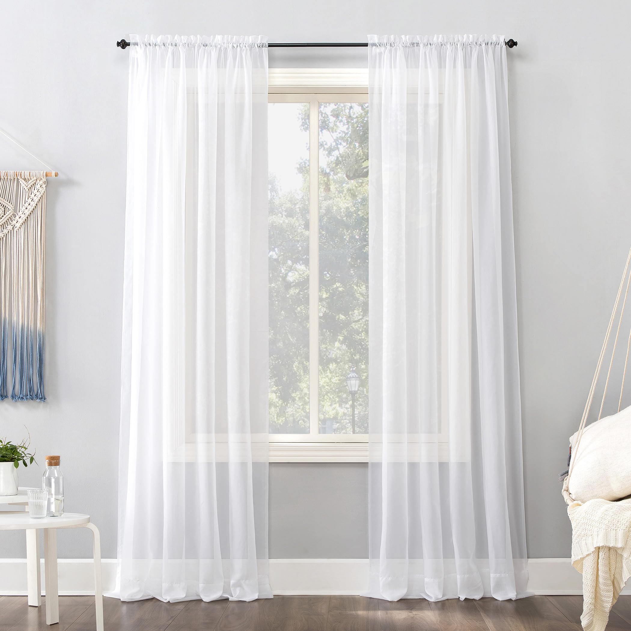 No. 918 Emily Sheer Voile Single Curtain Panel, 59 x 108 Inch, White