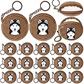 Elecrainbow 15 Pack Husky Mini Coin Purse with Keyrings for Husky Themed Dog Party Lets Pawty Pet Party Birthday Party Supplies,Brown