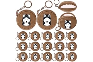 Elecrainbow 15 Pack Husky Mini Coin Purse with Keyrings for Husky Themed Dog Party Lets Pawty Pet Party Birthday Party Supplies,Brown