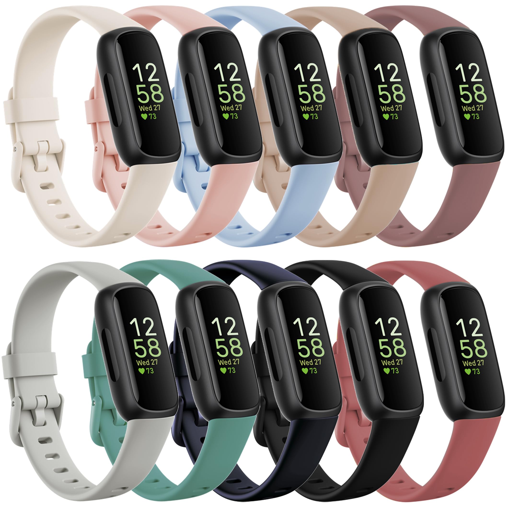Farluya 10 Pack Soft Silicone bands Compatible with Fitbit Inspire 3 Tracker,Waterproof Sports Replacement Wristband for Inspire 3 Smartwatch,Quick Release Rubber straps for Women Men,Small