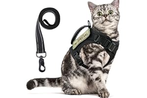 AUGOPAPA Tactical Cat Harness and Leash for Walking,Escape Proof Soft Adjustable Pet Vest Harness for Large Cat,Breathable Mesh Small Dog