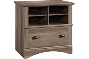 Sauder Harbor View 2 Drawer File Cabinet, Lateral Filing Cabinet with Shelving, in Salt Oak finish