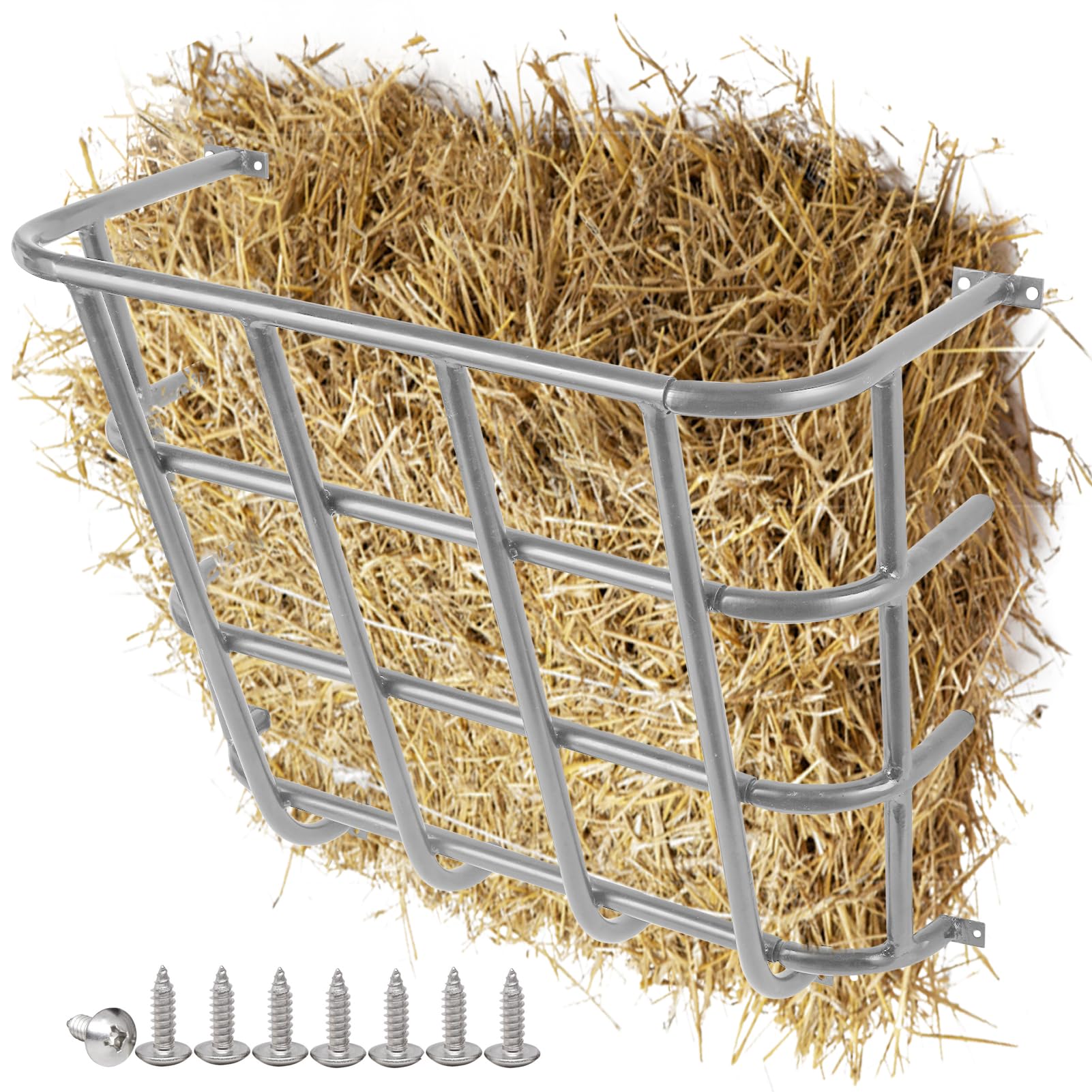 Photo 1 of ICITYWALL Hay Feeder Goat, 24.4 x 20.8 x 12.6 Multiple Sided Goat Hay Rack, Heavy Duty Galvanized Metal Wall Hay Rack for Sheep Horses, etc(Silver)