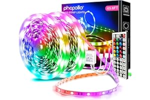 phopollo 65.6FT Led Lights for Bedroom, 5050 Color Changing Led Strip Lights with 44-Key Remote and 12v Power Supply, Led Lights Strip for Home Decoration.