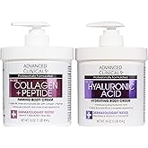Advanced Clinicals Collagen Peptides Body Lotion + Hyaluronic Acid Moisturizer 2PC Skincare Set For Women & Men | Dry Skin Moisturizing Body Cream Helps Diminish Appearance Of Crepey Skin, 2PC Bundle