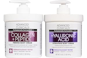 Advanced Clinicals Collagen Peptides Body Lotion + Hyaluronic Acid Moisturizer 2PC Skincare Set For Women & Men | Dry Skin Moisturizing Body Cream Helps Diminish Appearance Of Crepey Skin, 2PC Bundle