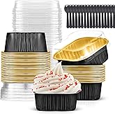 Findful 10oz Mini Cake Pans with Lids (40 Pack) Aluminum Foil Square Cupcake Liners Brownie Baking Cups,Disposable 4”x4” Large Cupcake Pan,Jumbo Muffin Tin Ramekins Holders