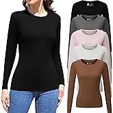 Vomidia 5 Pack Womens Long Sleeve Tops Crew Neck Basic T Shirt Fall Stretch Tight Fitted Thermal Shirts Fashion Clothes 2025