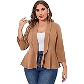 KOJOOIN Women Plus Size Casual Blazer Open Front Long Sleeve Work Office Cardigan Jackets
