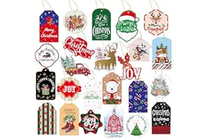 NIMBBEX 72Pcs Christmas Gift Tags with String, Gift Tags for Christmas Presents, Christmas Tags for Gifts DIY Christmas Holiday Gift Wrapping and Candy Bag Packaging，24 Styles