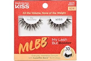 KISS My Lash But Bolder, False Eyelashes, 'Big Personality', 14 mm, Includes 1 Pair, Contact Lens Friendly, Easy to Apply, Reusable Strip Lashes, Glue-On