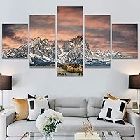 SIGNWIN 5 Panel Canvas Wall Art Modern Art Expressive Farmhouse/Country Landscape Mountain Top Multicolor Photography for Home Decorations Ready to Hang - 60