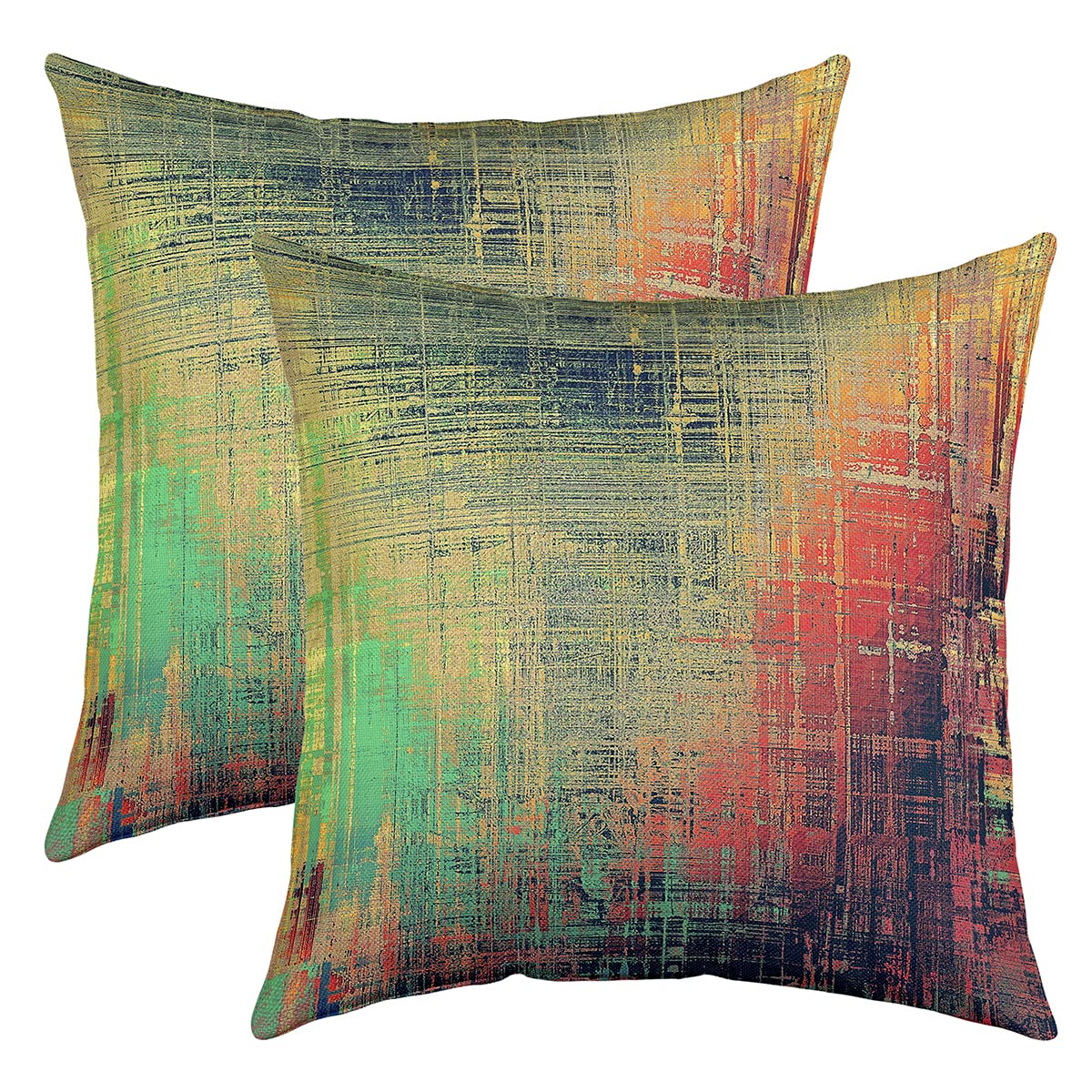 Loussiesd Retro Abstract Throw Pillow Covers 16"x16" Set of 2 Soft Vintage Blue Messy Rust Painting Pillow Cases Cushion Covers For Living Room Modern Grunge Art Decorative Throw Pillowcases for Sofa — image 1