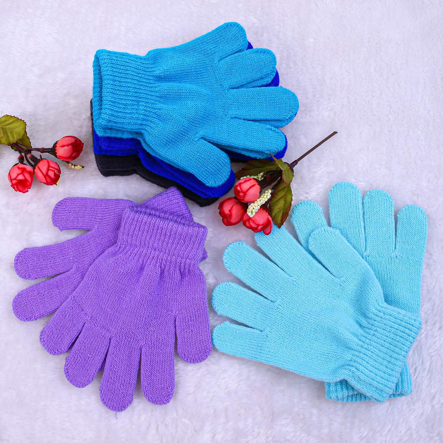 Cooraby 24 Pairs Kids Gloves Winter Magic Gloves Warm Knitted Stretchy Full Fingers Gloves: Clothing
