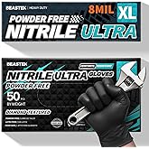 Beastek Nitrile Disposable Gloves, 8Mil Latex & Powder Free Chemical Resistant Heavy Duty Food Safe Diamond Glove Black 50Pcs