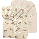 100% Organic Cotton 2 Pack 52x28 Inches Muslin Crib Sheets Fitted Crib Mattress Sheet for Baby Girls & Boys, Soft Boho Neutral Toddler Bed Sheets Fits Well Standard Size Crib Mattress 28x52 Inches