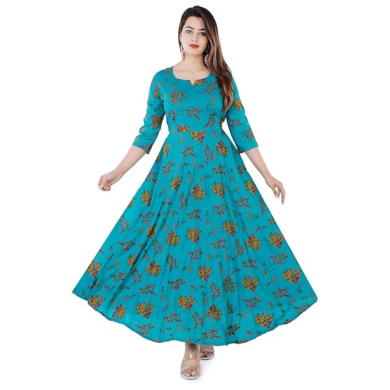 Glowworld Women's Rayon Anarkali Kurta Floral Print