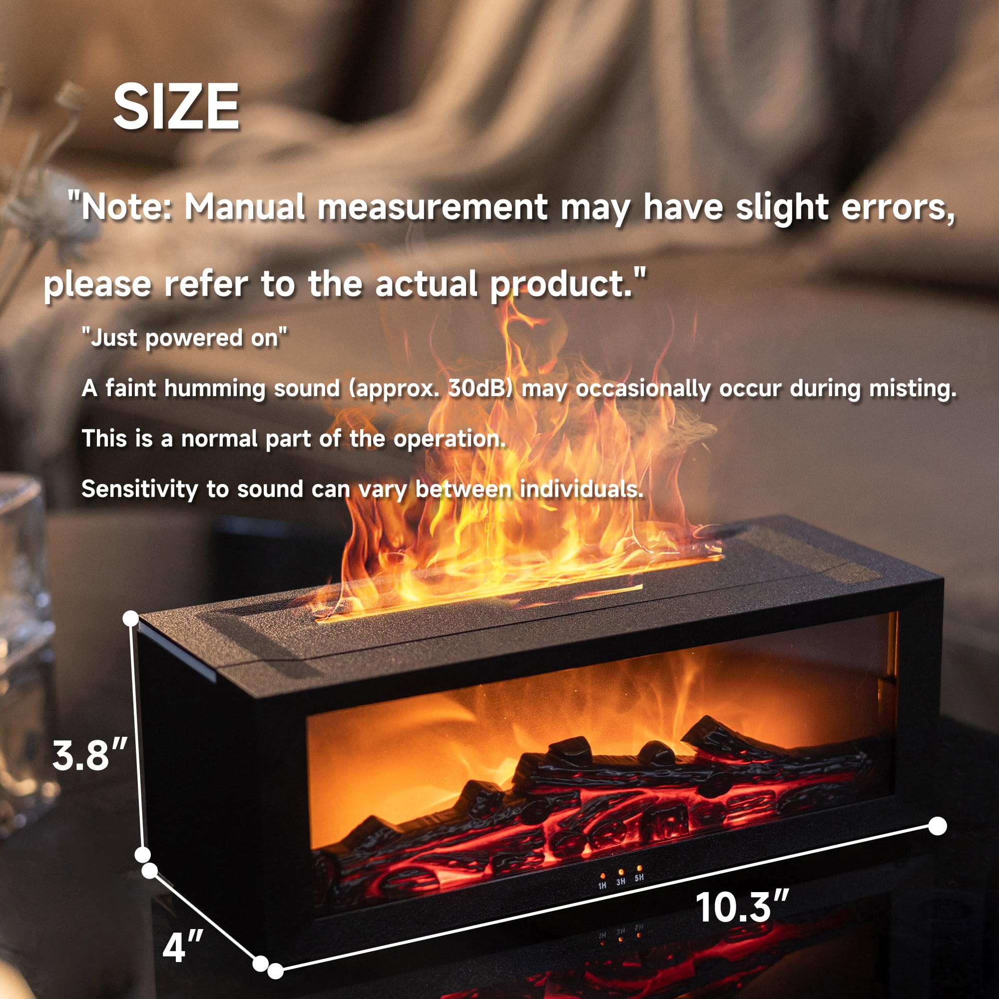 Fireplace Flame Air Diffuser Humidifier,7 Colors Aromatherapy Essential Oil Diffuser,Ultrasonic Aroma Humidifier with Timer for Home,Bedroom,Office,Yoga (Black, L)