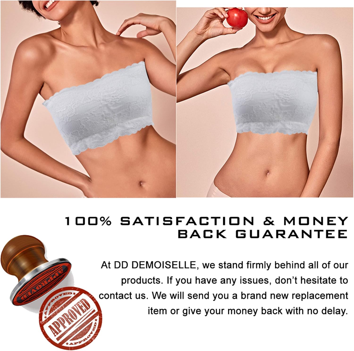 DD DEMOISELLE Women's Strapless Bralette Seamless Bandeau Stretchy Removable-Padded Bandeau Tube Top Bra 1 Pack at  Women’s Clothing store