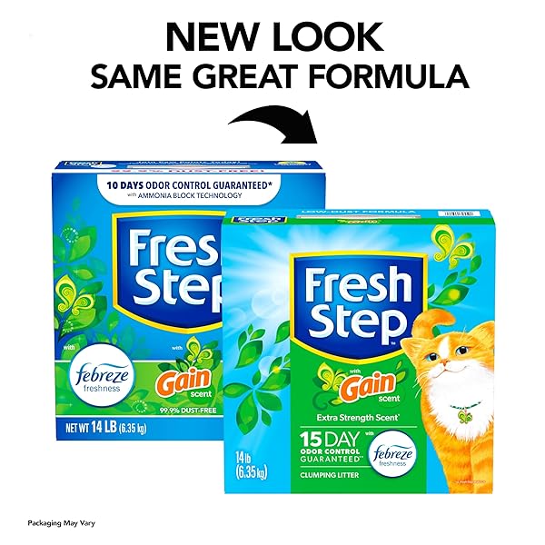 FRESH STEP CLUMPING LITTER WITH FEBREZE FRESHNESS GAIN ORIGINAL SCENT, LOW-DUST FORMULA WITH AMMONIA BLOCK TECHNOLOGY, 14 LB. BOX