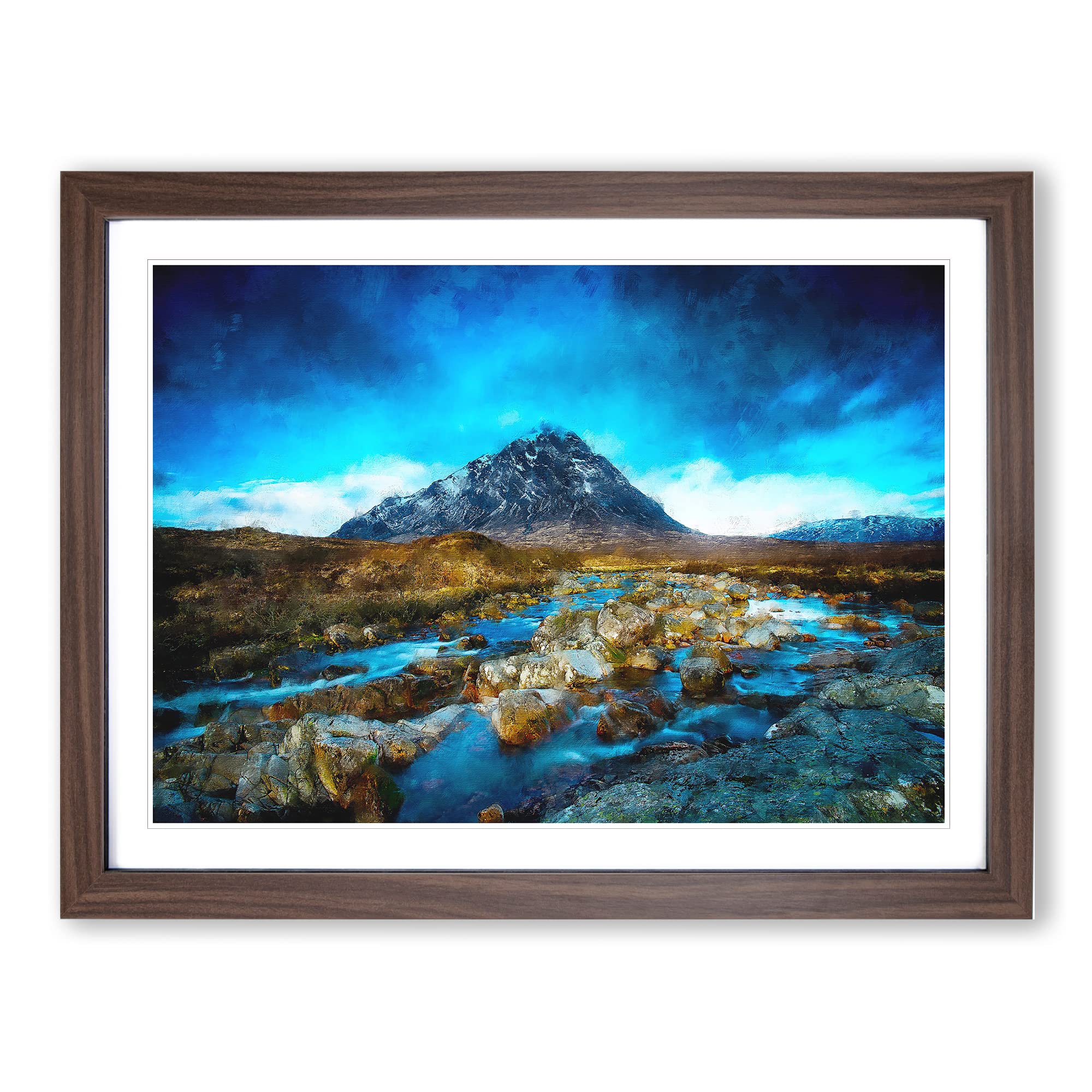Glencoe In Scotland Painting Modern Art Framed Wall Art Print, Ready to Hang Picture for Living Room Bedroom Home Office Décor, Walnut A4 (34 x 25 cm)