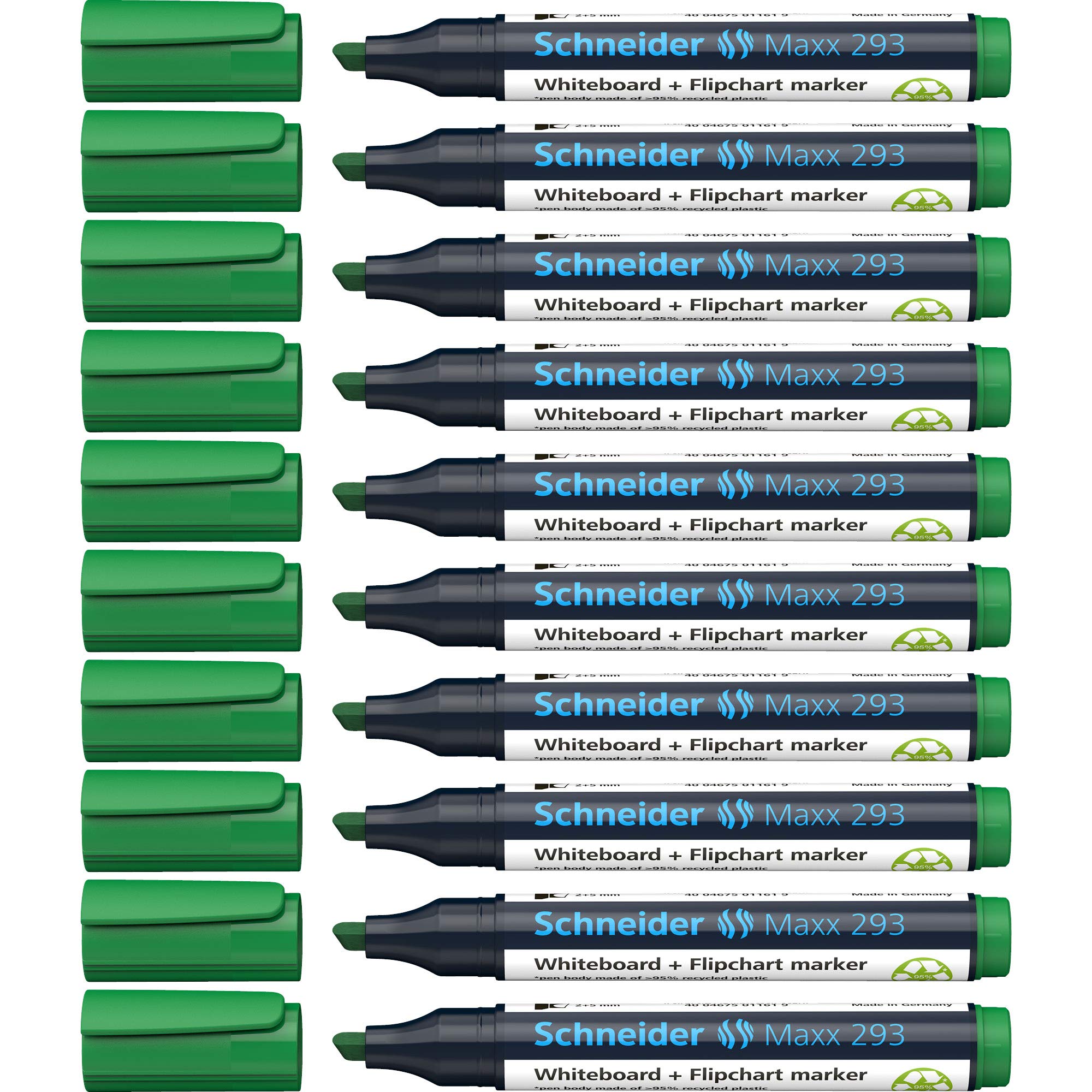 Schneider Maxx 293 Whiteboard Markers (Line Width: 2 + 5 mm, Refillable) Pack of 10 Green