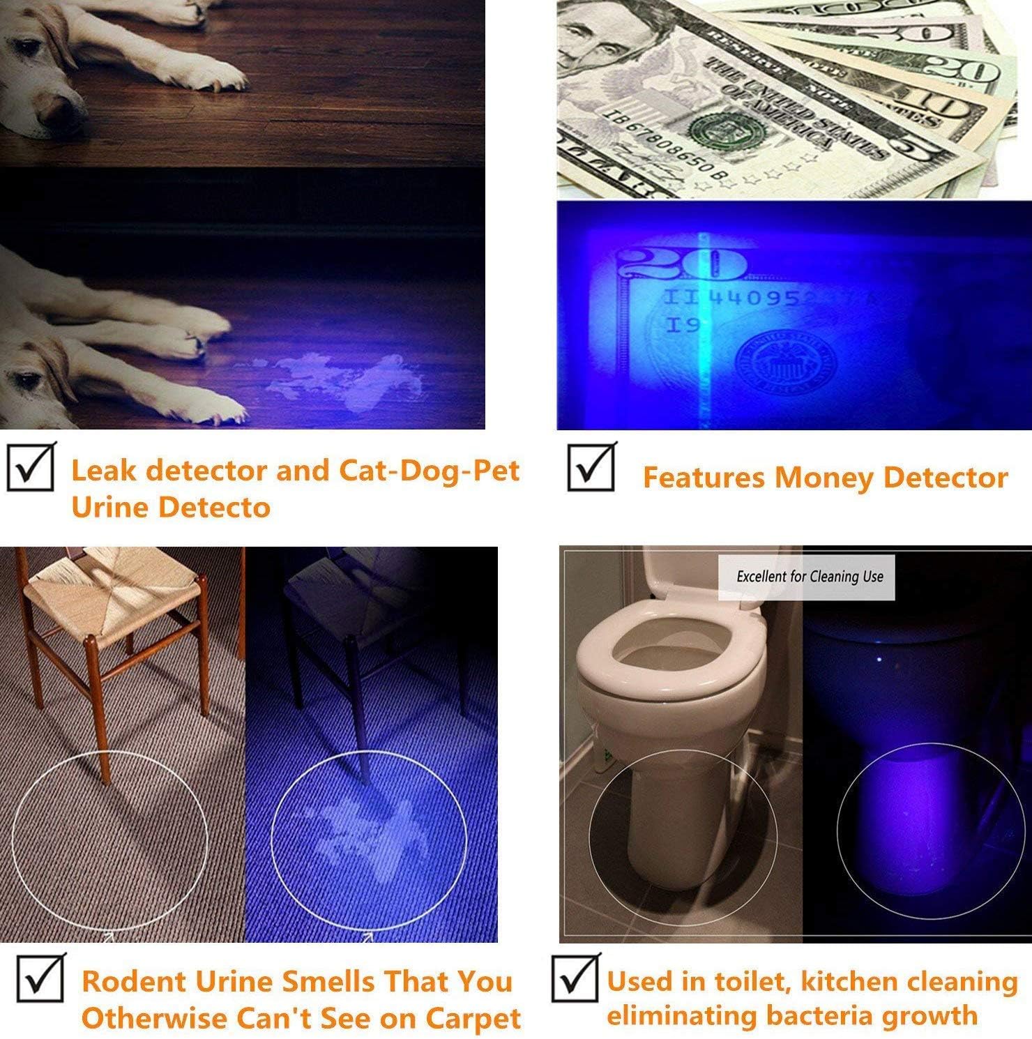 UltraFire UV Flashlight 395-405 nm Led Blacklight with 18650 battery and charger for curing UV glue, Leak Detector, Pet Urine Stain - - 