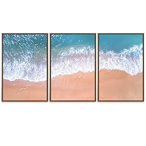 SIGNWIN 3 Piece Framed Canvas Wall Art Beach...