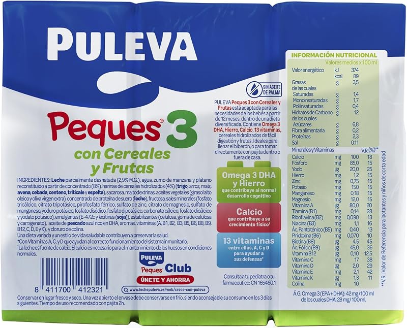 Crianças de 3 anos com Crescimento de Leite de Fruta e Cereais +12M, 10x3x200ml