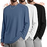 August Alley 3 Pack Men's Big and Tall Thermal Shirts, Fleece Lined Long Sleeve Tees Warm Crew Neck Undershirt Tops