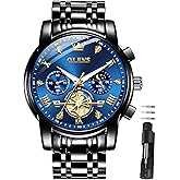 OLEVS Watches for Men Dress Watch Chronograph Luxury Stainless Steel Big Face Men Watches Multi-Function Easy to Read Diamond Roman Numerals Business Wristwatch Reloj para Hombre