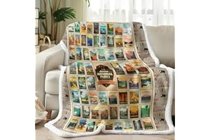 MILANKET Map Fleece Blanket for Couch Sofa Travel, American National Park Throw Blanket Soft Thick Plush Animal Bear Blanket for Kids Boys Girls Teens Adults 50x60 Inches