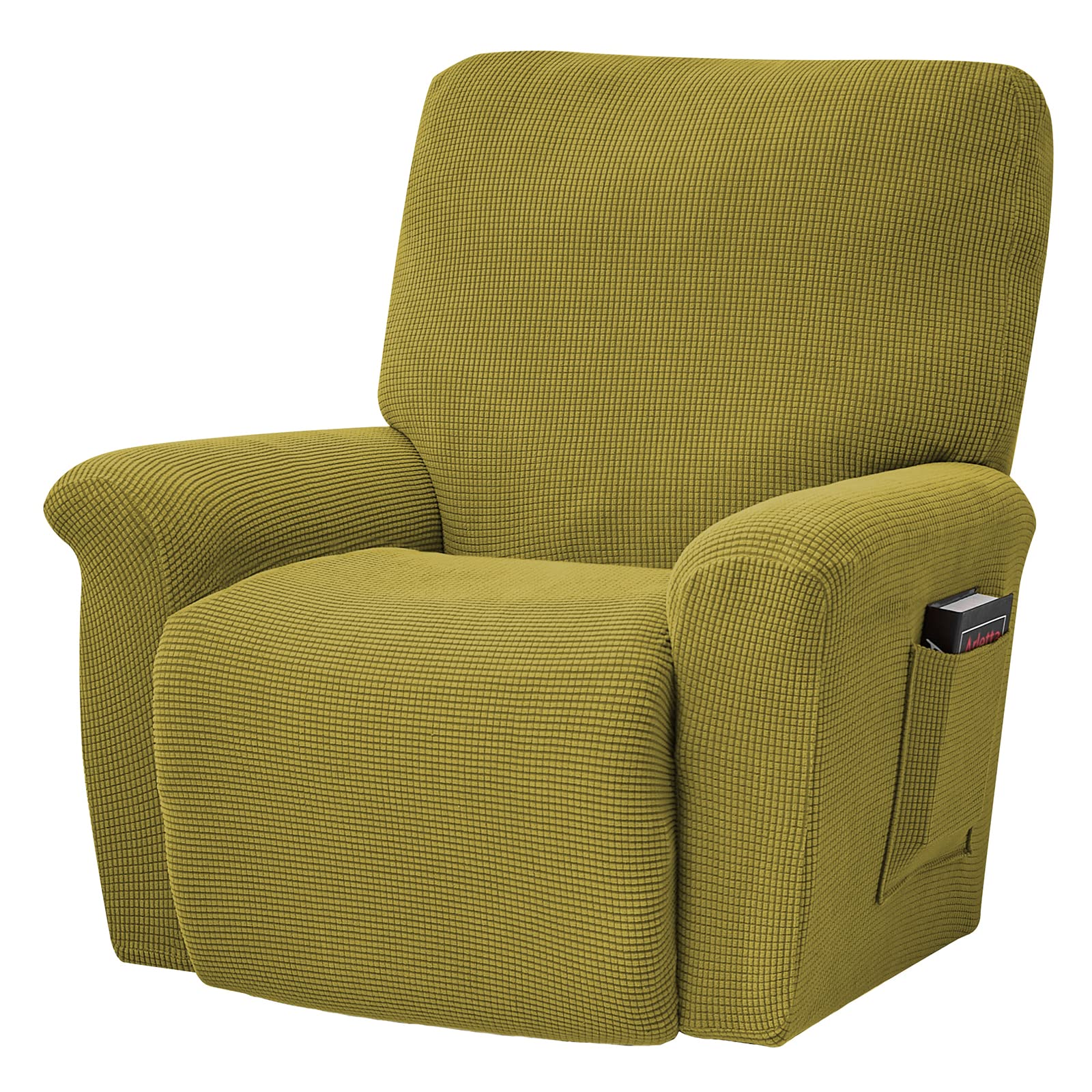ele ELEOPTION Recliner Sofa Cover, Elastic Rest Chair Cover, Elastane Jacquard 4 Pieces Elastic Slipcover for Recliner, Relax, Massage Chair (Muddy Yellow)