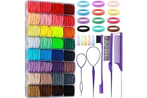 AURORAY Cotton Toddler Hair Ties 32 Colors, 320 Pcs Baby Hair Ties with 15 Hair Styling Tools Organizer Box, Soft Seamless Elastic Hair Bands Hair Accessories for Girls Kids