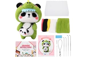 CUDROZA Needle Felting Kit Beginner - Starter Needle Felt Kits for Adults Wool Felting Animal Kit Including Wool Roving, Felting Pad, Felting Needles and Instructions, DIY Felting Craft Projects, Panda