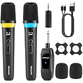 Wireless Microphones, Rechargeable Cordless Karaoke Microphone with One-to-One Chip Connection, LED Lights, 40H Duration, 200FT, Handheld Bluetooth Microphone Wireless for Singing,Speech,Church,Party