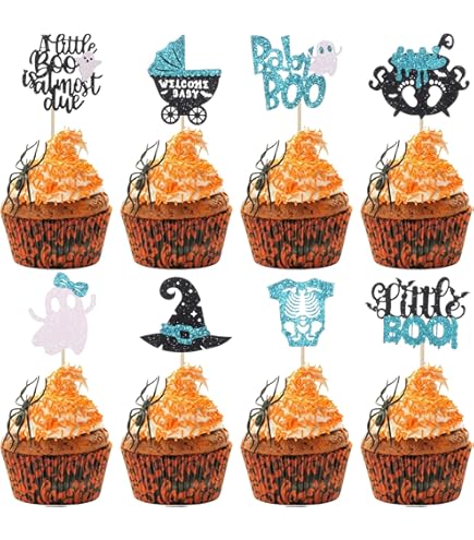Gyufise 36Pcs Baby Shower Halloween Cupcake Toppers Ghost Bat A Baby Is Brewing Cupcake Picks Baby Boo It's A Girl Cake Decorations For Halloween Theme Baby Shower Girls Birthday Party Supplies