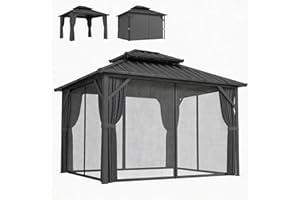 Outsunny 10' x 12' Outdoor Hardtop Gazebo with UPF50+ Double Galvanized Steel Roof Canopy, Aluminum Frame Patio Gazebo Perman