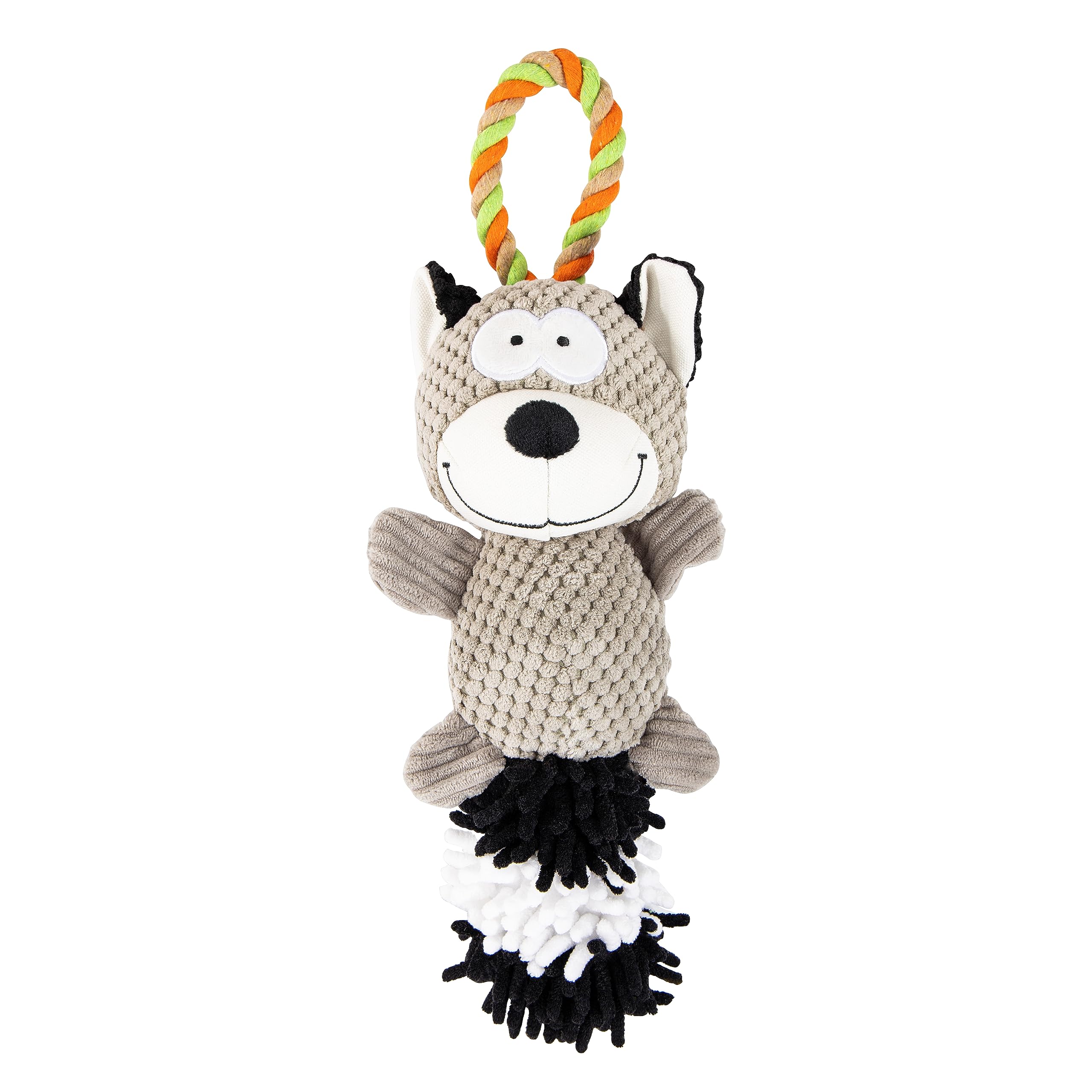 Bayer Design EDUPET 06006AA Dog toy raccoon plush with rope, squeaking