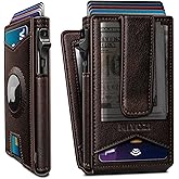 miyozi Airtag Wallet for Men Money Clip 9-Card Pop-Up Credit Card Holder with ID Window RFID Blocking Metal Case Magnetic Closure Front Pocket Wallet Gift Box