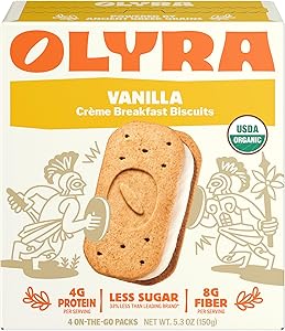 Olyra Creme Breakfast Biscuits - Vanilla - Healthy Snacks for Kids and Adults, Low Sugar, High Fiber, Vegan Organic Cookies -