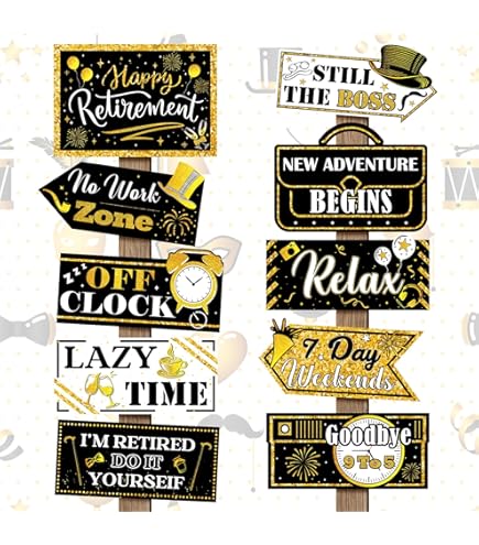 3 Piece Retirement Porch Banner Set - Happy Retirement Door Signs Black Gold Party Decorations