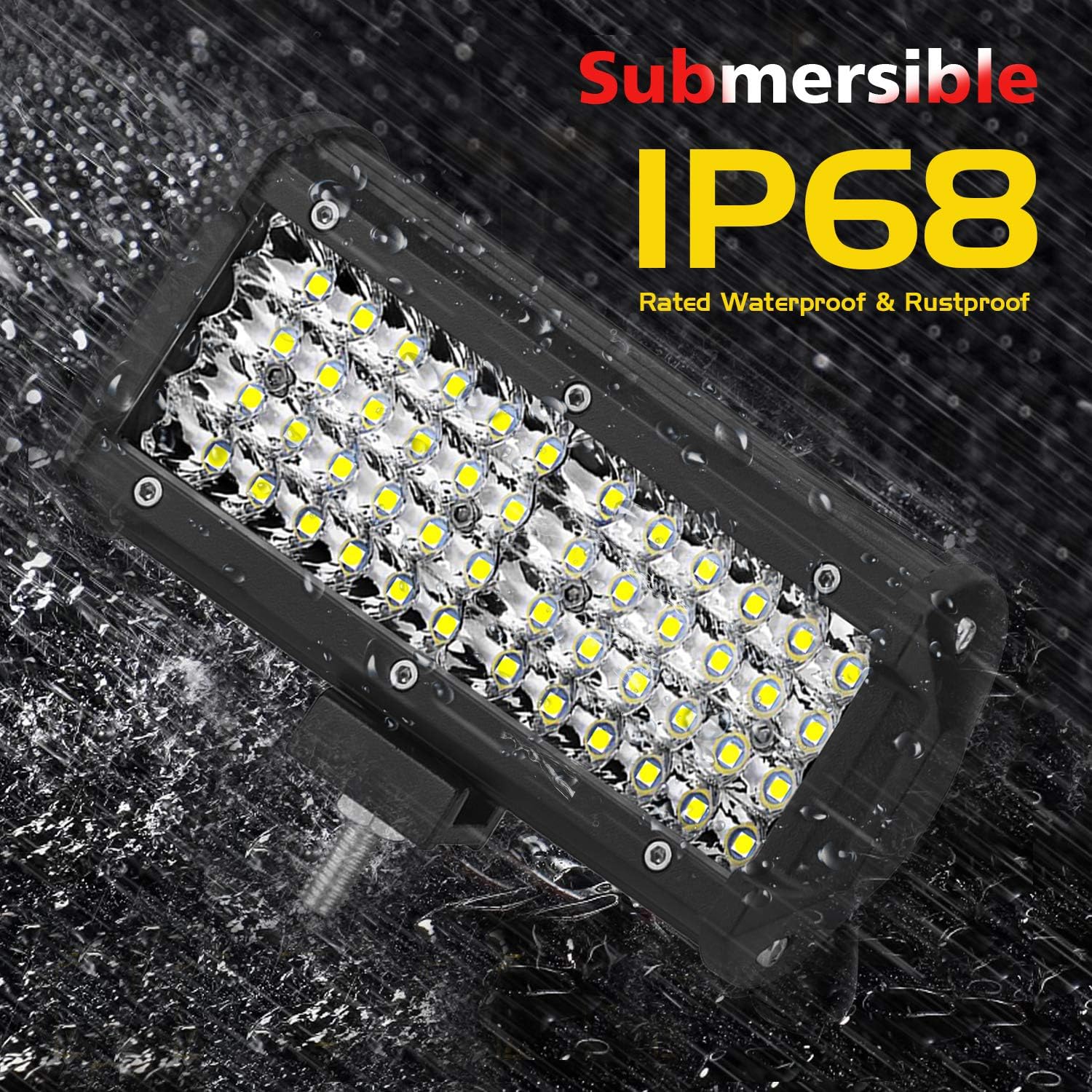 AUZKIN Led Light Bar, 7 Inches Submersible Off Road Lights Fog Light Quad Row LED Pods Spot Flood Combo Beam Driving Light 240W 24000LM Work Light for Truck Trailer Boat Pickup Car RV ATV Jeeps,2PCS: Automotive
