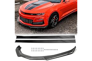 YHoptional Front Bumper Lip with Side Skirt for Chevy Camaro 2016-2024, 1LE Style, Chevy Camaro SS Front Lip Splitter Spoiler & Side Skirt Kit Rocker Panel Pair (Carbon Fiber Style)